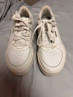 Puma White Low-Top Leather Sneakers with Gold Logo